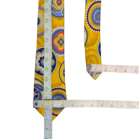 EUC Murano 100% Silk Hand-Tailored Necktie Made USA Navy Gold Geometric Pattern - Picture 2 of 3